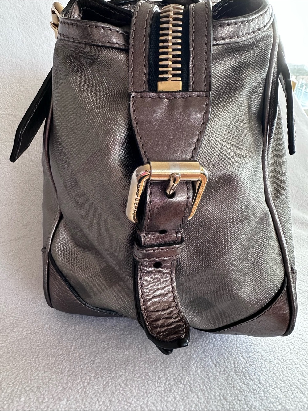 Burberry Metallic Gray Nova Check Satchel - Picture 3 of 7